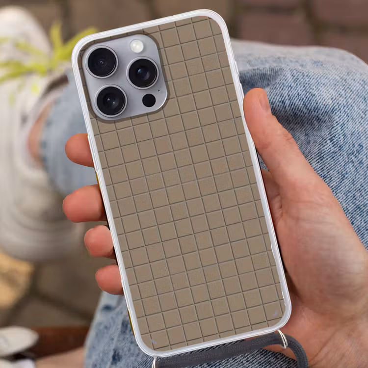 Tegel - Patroon - Taupe Hoesje iPhone 16 Pro Max met koord klein 804 -sfeer3