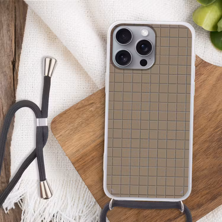 Tegel - Patroon - Taupe Hoesje iPhone 16 Pro Max met koord klein 804 -sfeer4