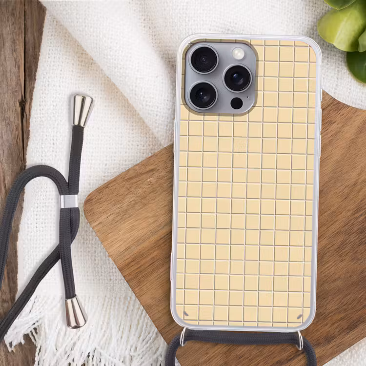 Tegels - Patroon - Crème Hoesje iPhone 16 Pro Max met koord klein 804 -sfeer4