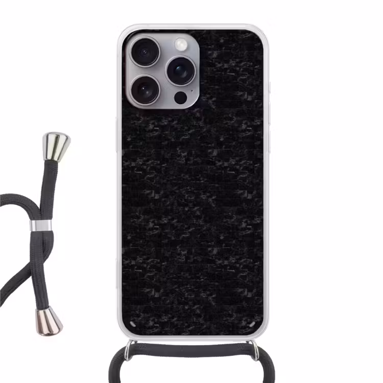 Tegels - Patroon - Marmer - Zwart Hoesje iPhone 16 Pro Max met koord klein 804 -3d