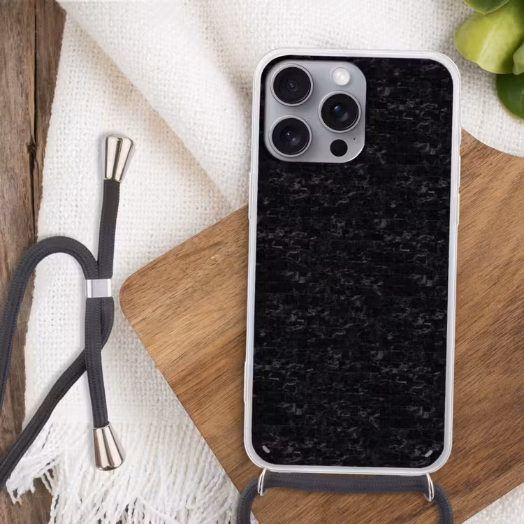 Tegels - Patroon - Marmer - Zwart Hoesje iPhone 16 Pro Max met koord klein 804 -sfeer4