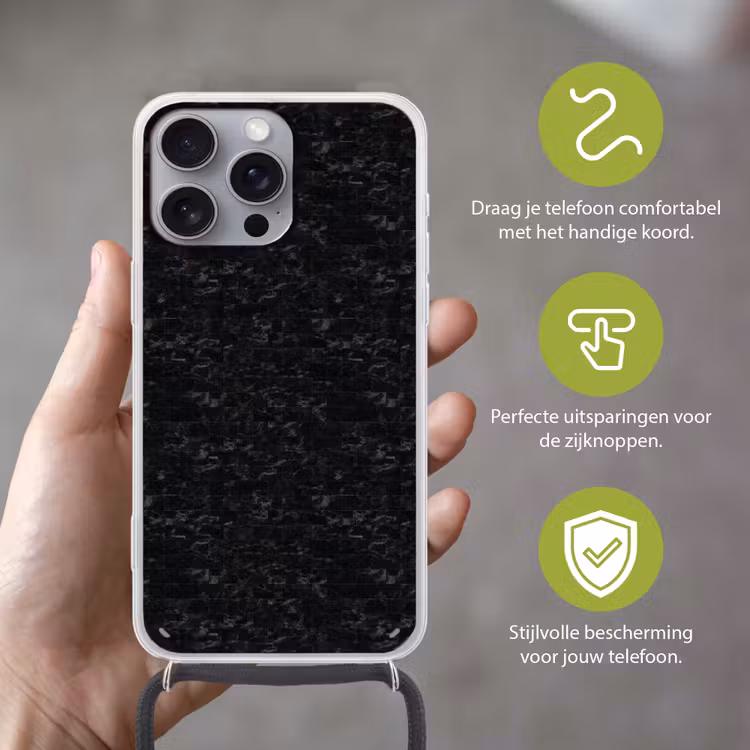 Tegels - Patroon - Marmer - Zwart Hoesje iPhone 16 Pro Max met koord klein 804 -sfeer2_NL