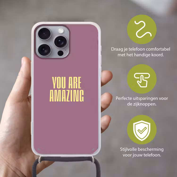 Tekst - Paars - Amazing Hoesje iPhone 16 Pro Max met koord klein -sfeer2_NL