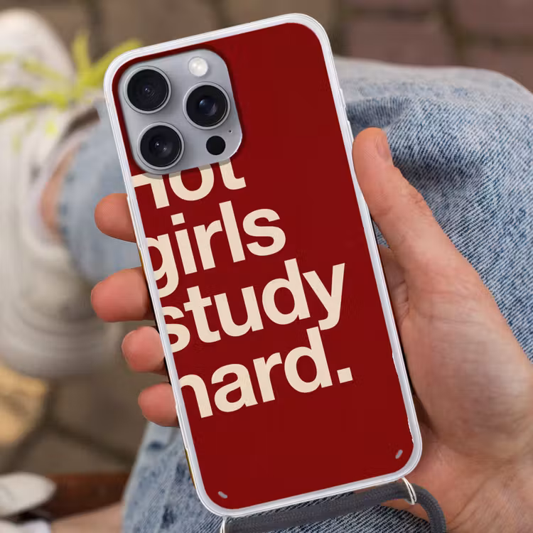 Tekst - Studie - Motivatie - Modern - Rood Hoesje iPhone 16 Pro Max met koord klein -sfeer3