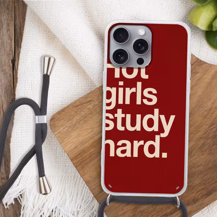 Tekst - Studie - Motivatie - Modern - Rood Hoesje iPhone 16 Pro Max met koord klein -sfeer4