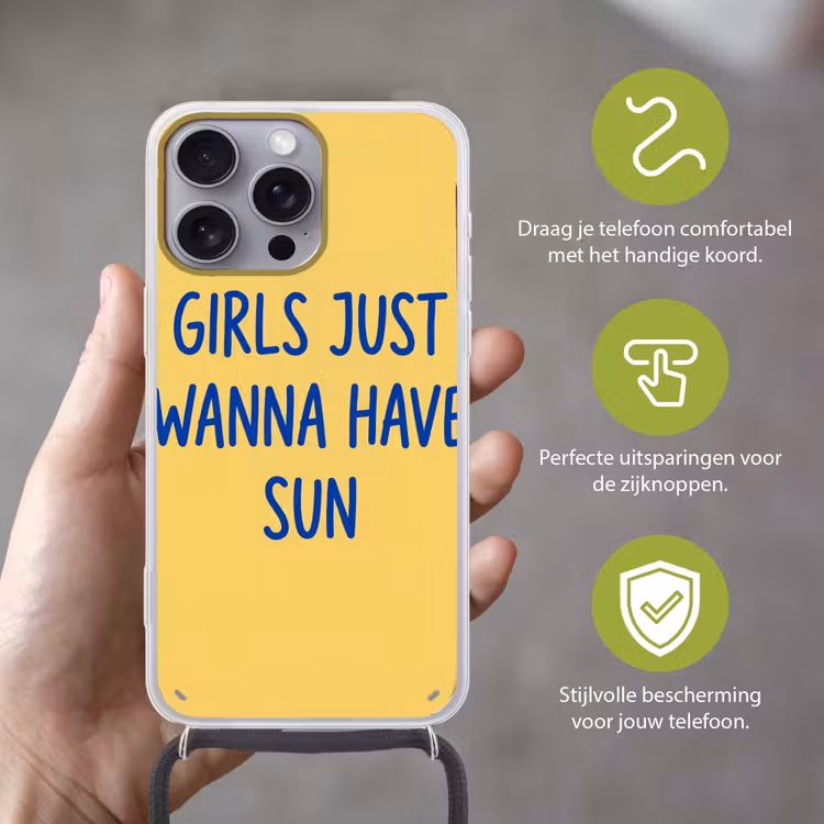 Tekst - Zon - Zomer - Modern - Geel Hoesje iPhone 16 Pro Max met koord klein -sfeer2_NL