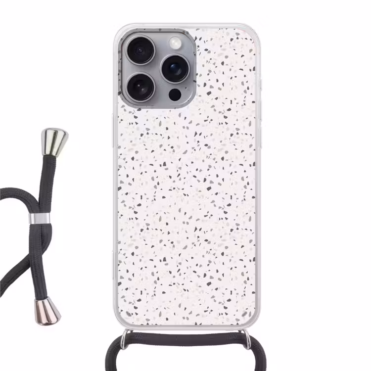 Terrazzo - Patroon - Créme Hoesje iPhone 16 Pro Max met koord klein 804 -3d