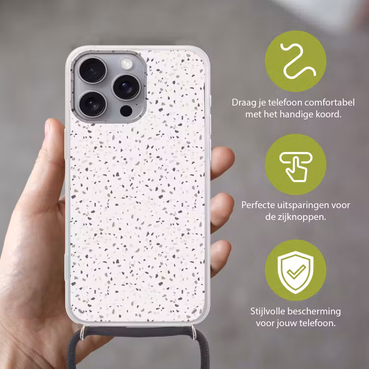 Terrazzo - Patroon - Créme Hoesje iPhone 16 Pro Max met koord klein 804 -sfeer2_NL