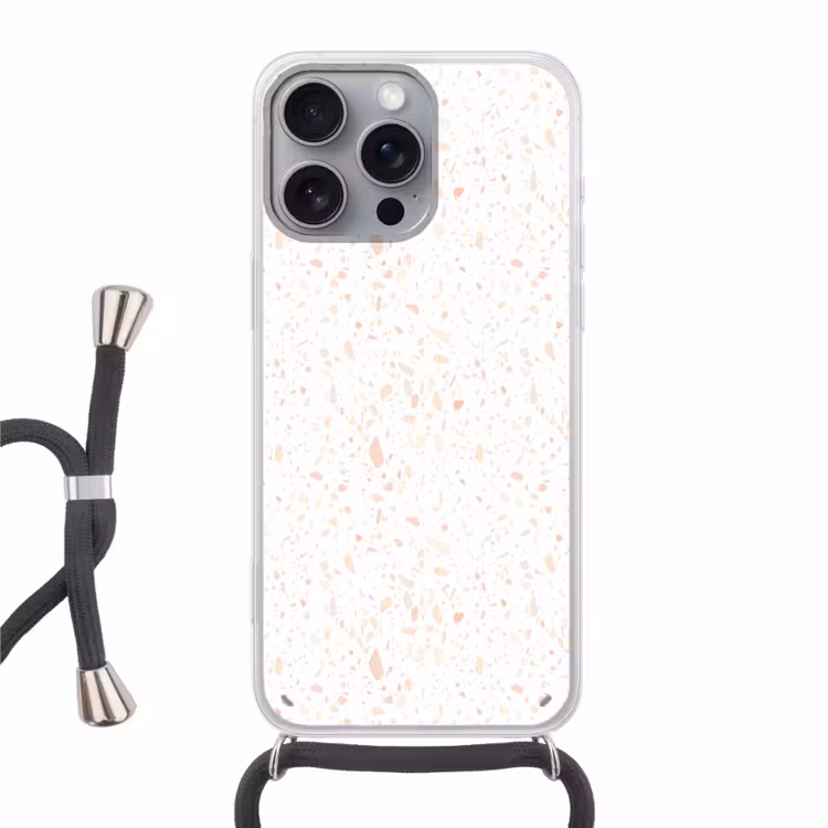 Terrazzo - Patroon - Wit - Perzik Hoesje iPhone 16 Pro Max met koord klein 804 -3d