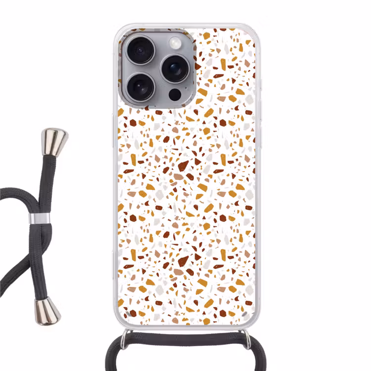 Terrazzo -  Patroon - Wit - Urban Hoesje iPhone 16 Pro Max met koord klein 804 -3d