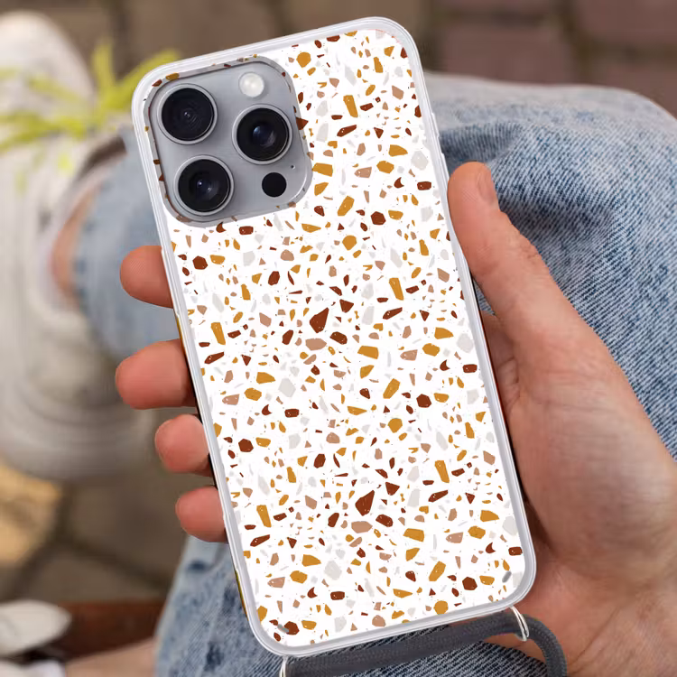 Terrazzo -  Patroon - Wit - Urban Hoesje iPhone 16 Pro Max met koord klein 804 -sfeer3