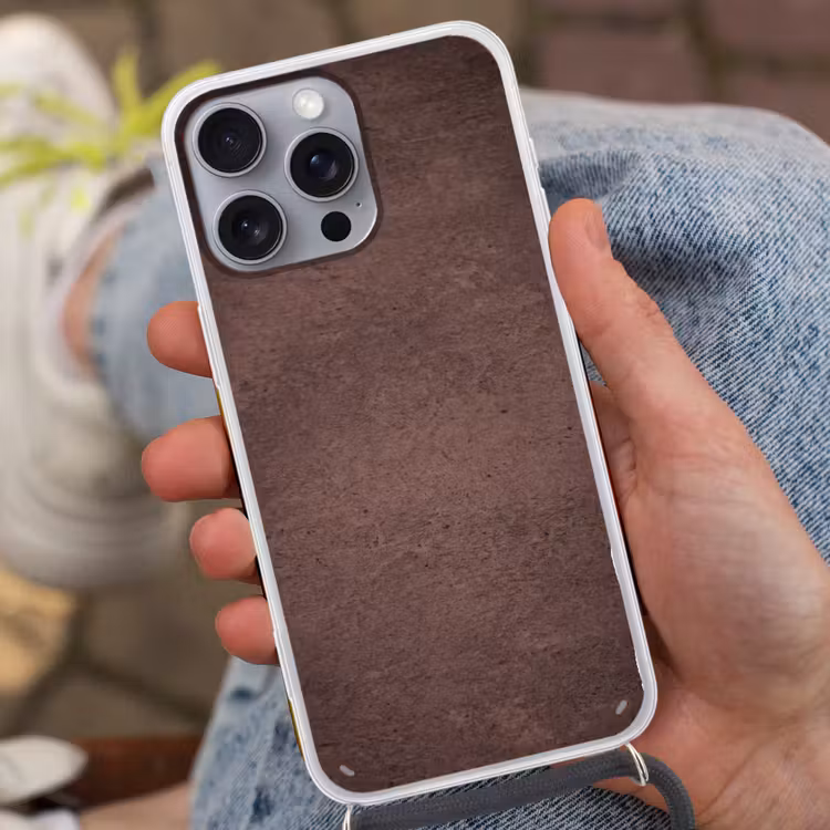 Textuur - Beton - Abstract - Donker - Bruin Hoesje iPhone 16 Pro Max met koord klein -sfeer3