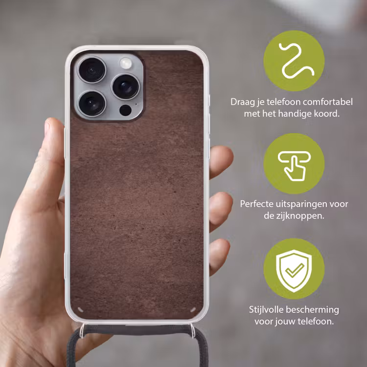 Textuur - Beton - Abstract - Donker - Bruin Hoesje iPhone 16 Pro Max met koord klein -sfeer2_NL