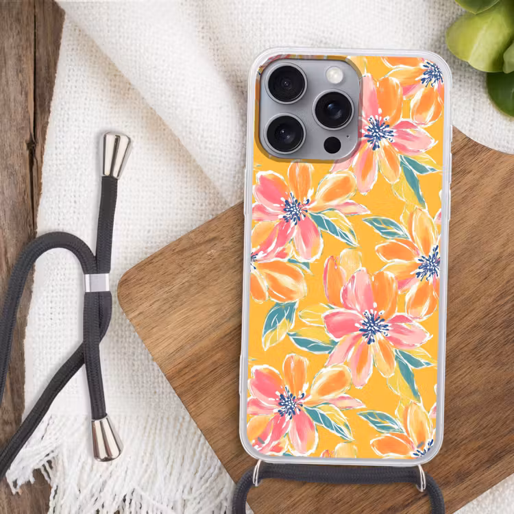 Textuur - Bloemen - Kleurrijk Hoesje iPhone 16 Pro Max met koord klein 804 -sfeer4