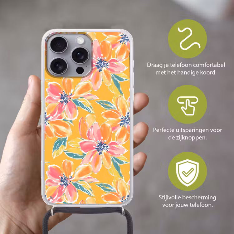 Textuur - Bloemen - Kleurrijk Hoesje iPhone 16 Pro Max met koord klein 804 -sfeer2_NL