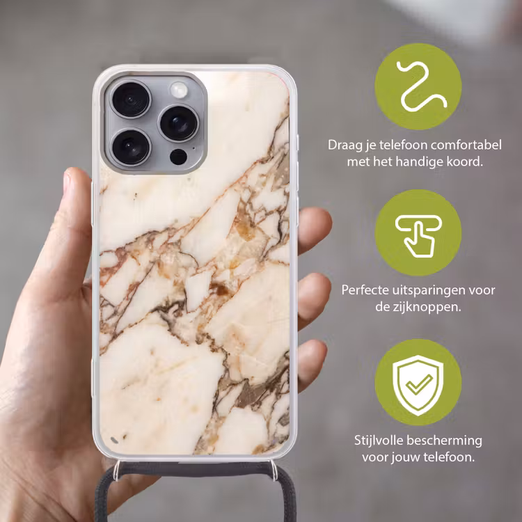 Textuur - Gesteente - Aderen - Abstract - Wit Hoesje iPhone 16 Pro Max met koord klein -sfeer2_NL