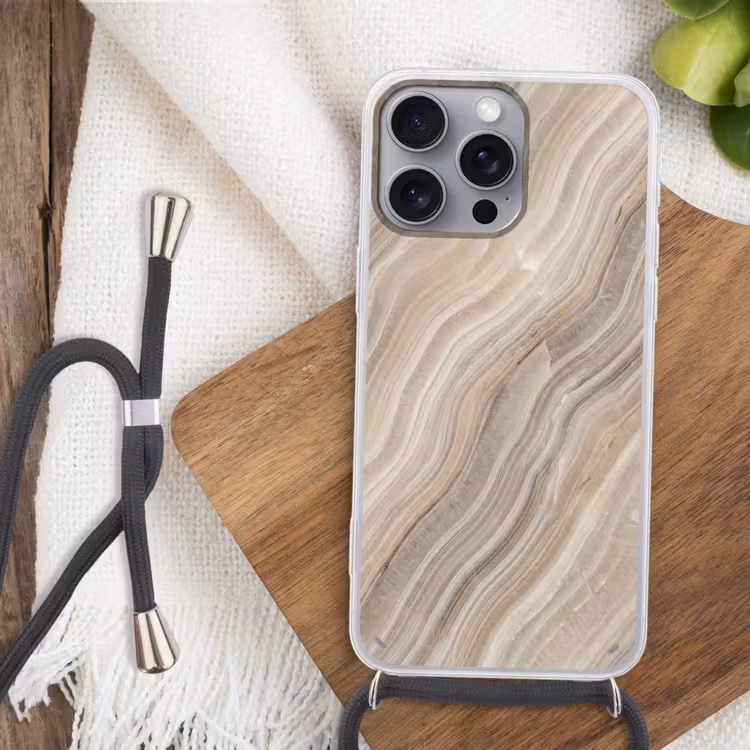 Textuur - Golvend - Abstract - Modern - Beige Hoesje iPhone 16 Pro Max met koord klein -sfeer4
