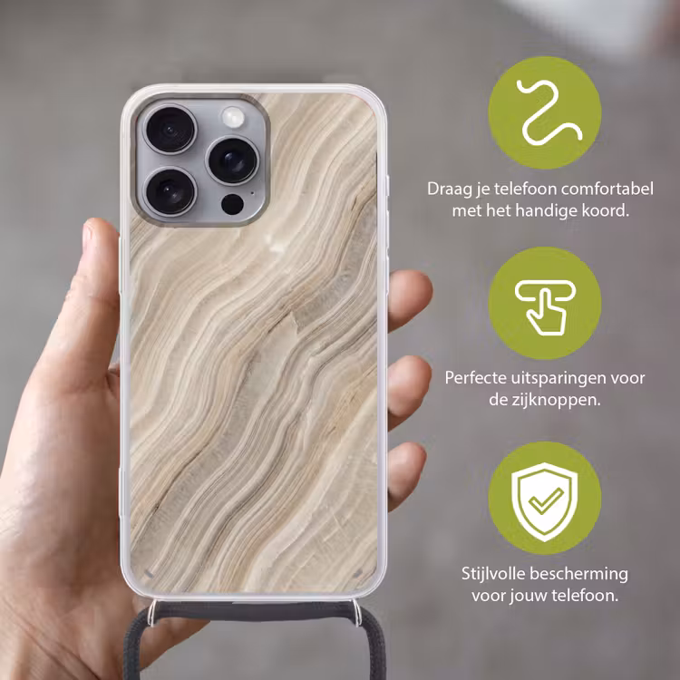 Textuur - Golvend - Abstract - Modern - Beige Hoesje iPhone 16 Pro Max met koord klein -sfeer2_NL