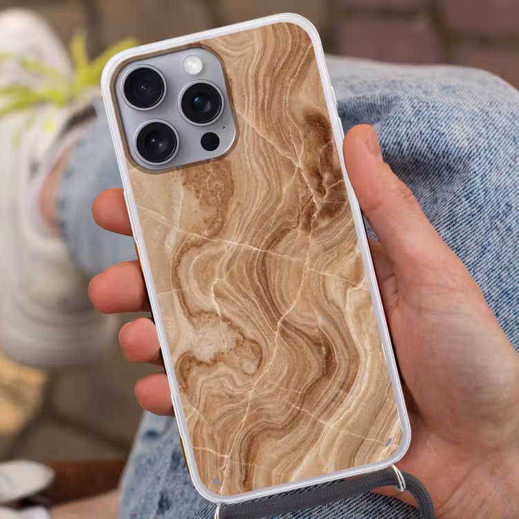Textuur - Golvend - Abstract - Warm - Bruin Hoesje iPhone 16 Pro Max met koord klein -sfeer3
