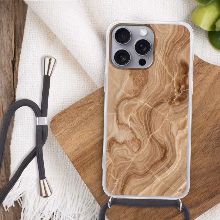 Textuur - Golvend - Abstract - Warm - Bruin Hoesje iPhone 16 Pro Max met koord klein -sfeer4