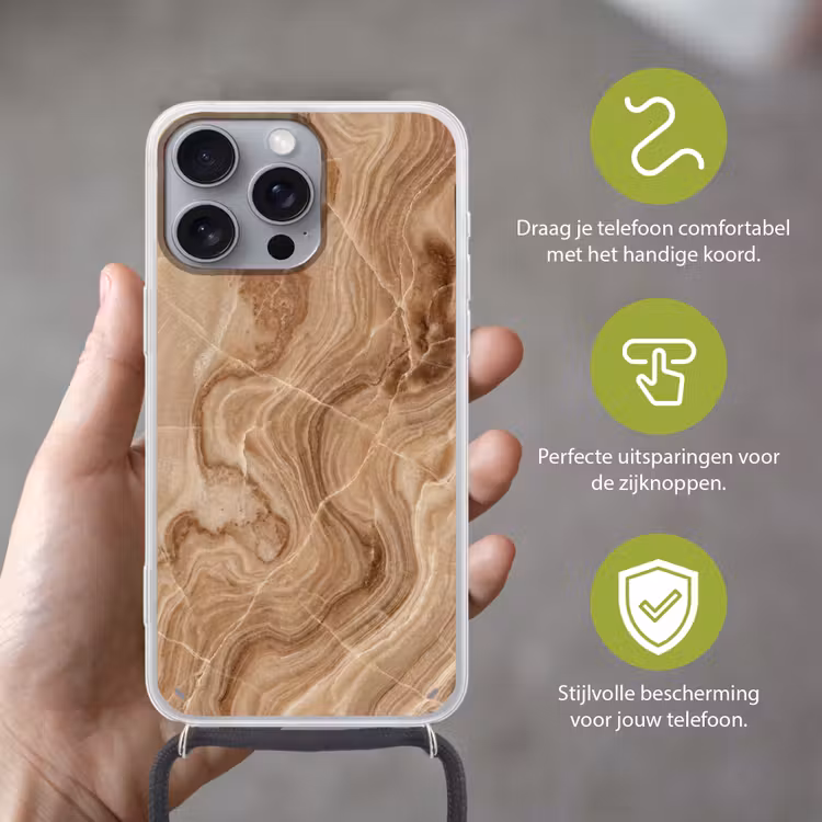 Textuur - Golvend - Abstract - Warm - Bruin Hoesje iPhone 16 Pro Max met koord klein -sfeer2_NL