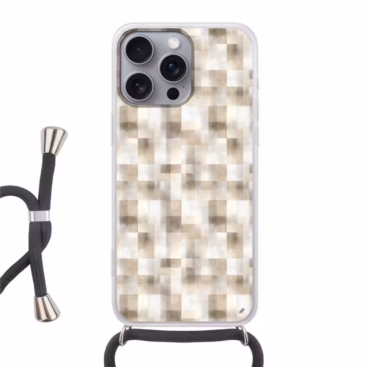 Textuur - Linnen - Beige Hoesje iPhone 16 Pro Max met koord klein 804 -3d
