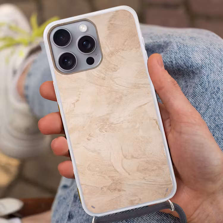 Textuur - Patroon - Abstract - Modern - Beige Hoesje iPhone 16 Pro Max met koord klein -sfeer3