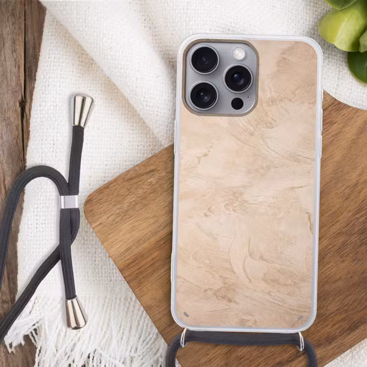 Textuur - Patroon - Abstract - Modern - Beige Hoesje iPhone 16 Pro Max met koord klein -sfeer4