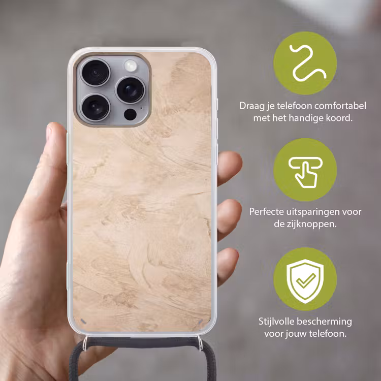 Textuur - Patroon - Abstract - Modern - Beige Hoesje iPhone 16 Pro Max met koord klein -sfeer2_NL