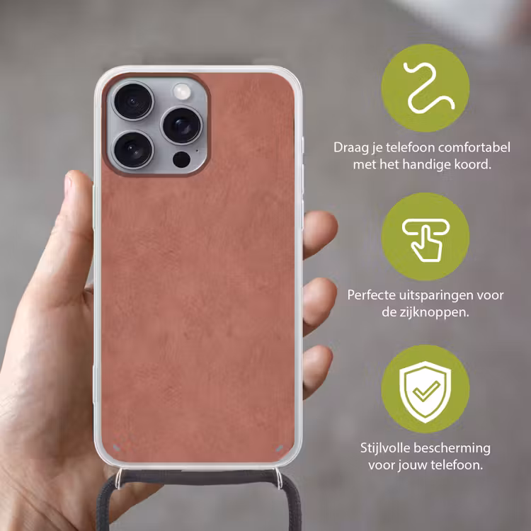 Textuur - Roodbruin - Grof - Modern Hoesje iPhone 16 Pro Max met koord klein -sfeer2_NL