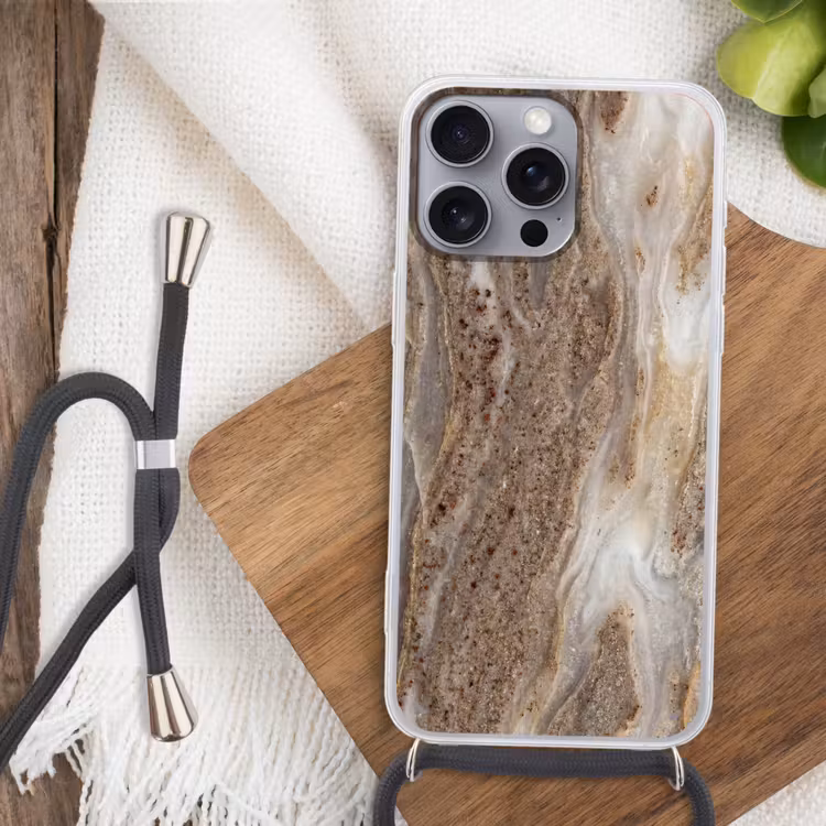 Textuur - Steen - Abstract - Beige Hoesje iPhone 16 Pro Max met koord klein -sfeer4