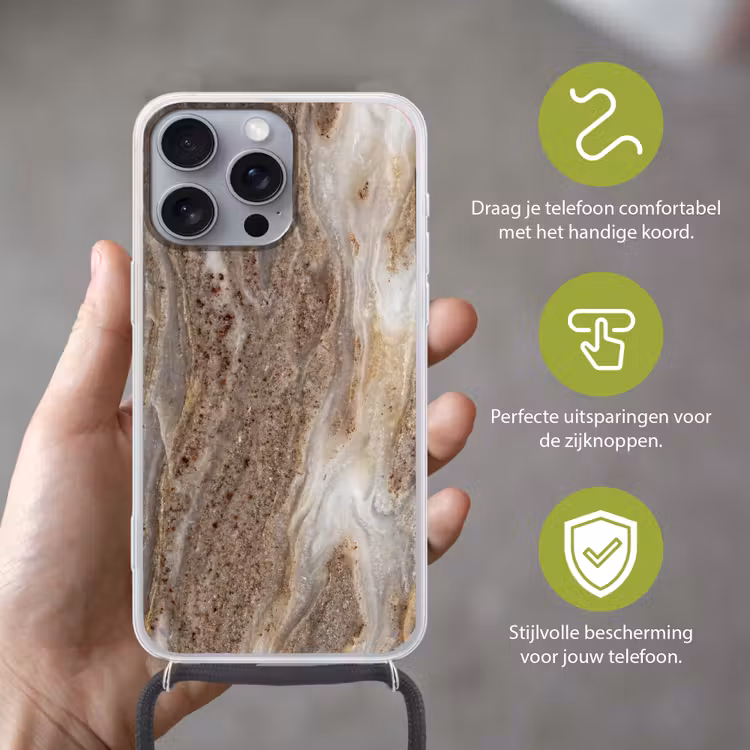 Textuur - Steen - Abstract - Beige Hoesje iPhone 16 Pro Max met koord klein -sfeer2_NL