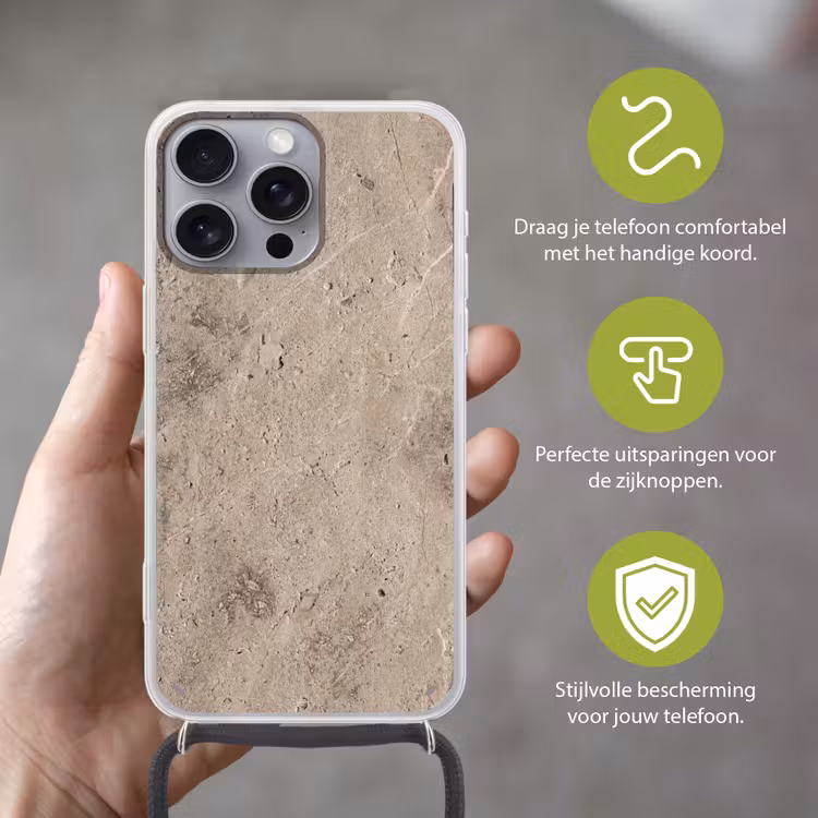 Textuur - Steen - Patroon - Rustiek - Beige Hoesje iPhone 16 Pro Max met koord klein -sfeer2_NL