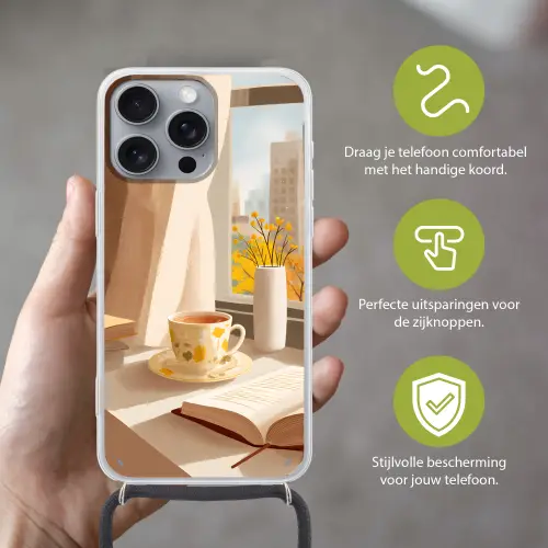Thee - Boek - Thee - Herfst Hoesje iPhone 16 Pro Max met koord klein -sfeer2_NL