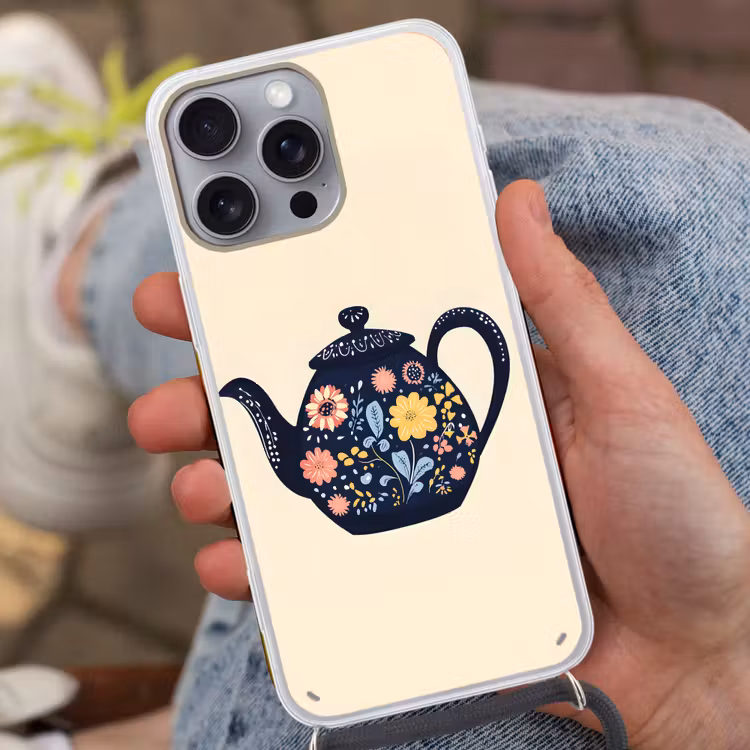 Theepot - Kleurrijk - Bloemen Hoesje iPhone 16 Pro Max met koord klein -sfeer3