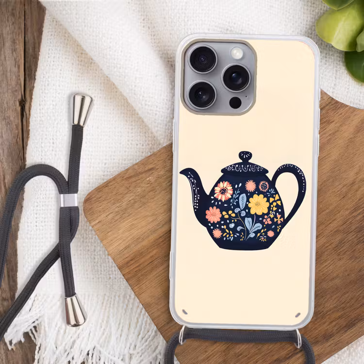 Theepot - Kleurrijk - Bloemen Hoesje iPhone 16 Pro Max met koord klein -sfeer4