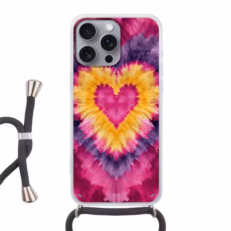 Tie dye - Hartvorm - Vlammen - Oranje Hoesje iPhone 16 Pro Max met koord klein -3d