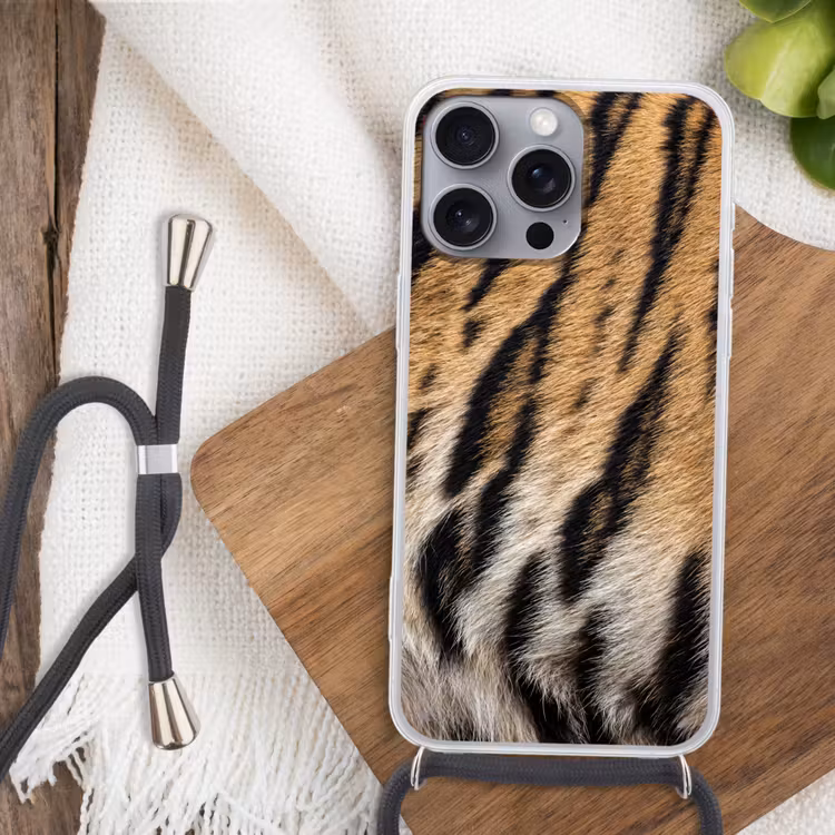 Tijgervacht - Klassiek - Zwart Hoesje iPhone 16 Pro Max met koord klein -sfeer4