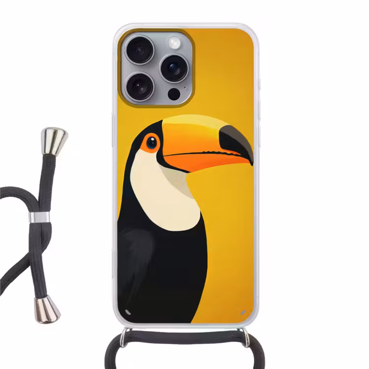 Toekan - Minimalistisch - Snavel - Oranje Hoesje iPhone 16 Pro Max met koord klein -3d