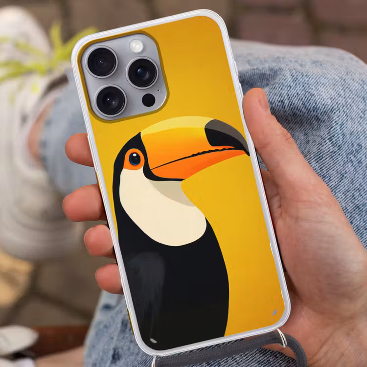 Toekan - Minimalistisch - Snavel - Oranje Hoesje iPhone 16 Pro Max met koord klein -sfeer3