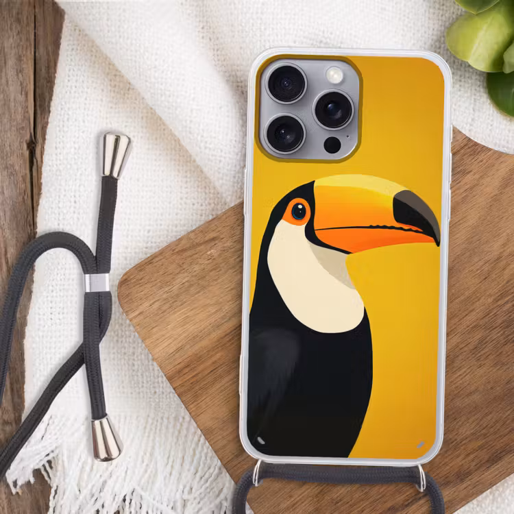 Toekan - Minimalistisch - Snavel - Oranje Hoesje iPhone 16 Pro Max met koord klein -sfeer4