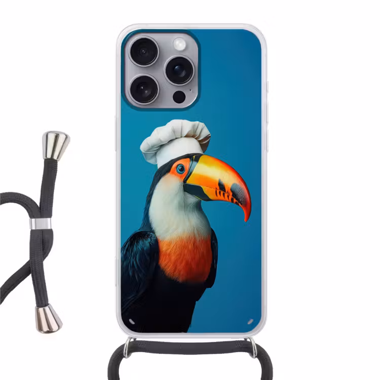 Toekan - Papegaai - Vogel - Koksmuts Hoesje iPhone 16 Pro Max met koord klein -3d
