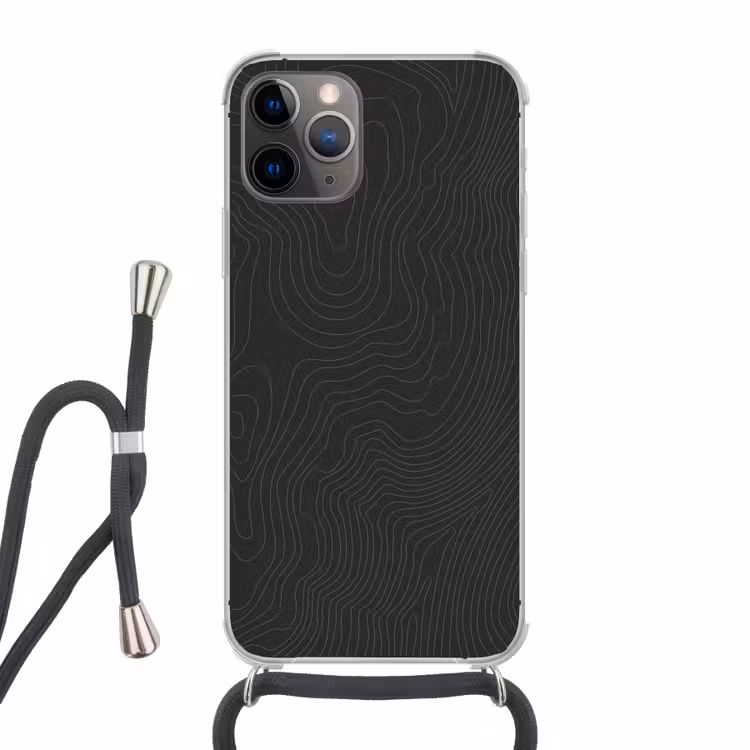 Topografische lijnen - Grijs - Abstract Hoesje iPhone 12 Pro met koord klein -3d