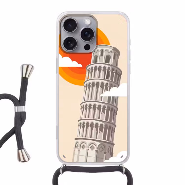 Toren - Pisa - Architectuur - Minimalistisch - Beige Hoesje iPhone 16 Pro Max met koord klein -3d