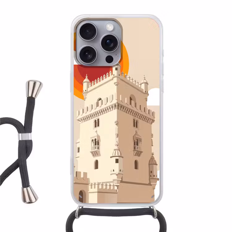 Toren - Rivier - Architectuur - Modern - Oranje Hoesje iPhone 16 Pro Max met koord klein -3d