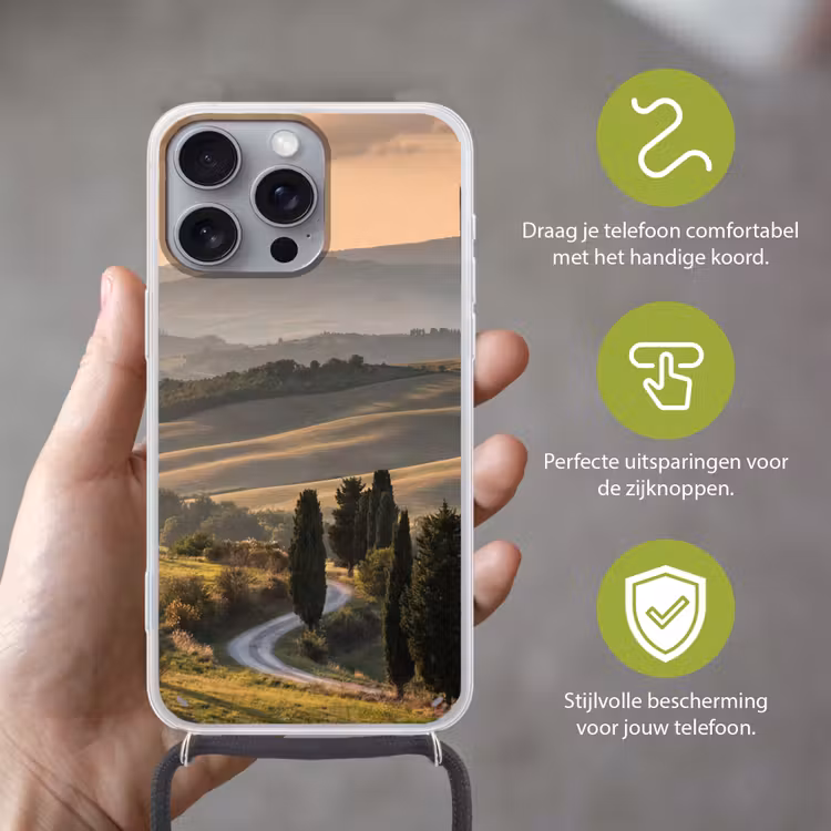 Toscaans - Landschap - Heuvels Hoesje iPhone 16 Pro Max met koord klein -sfeer2_NL