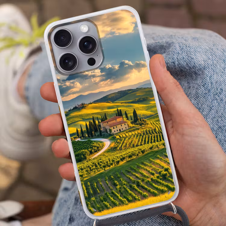 Toscane - Landschap - Wijngaarden Hoesje iPhone 16 Pro Max met koord klein -sfeer3