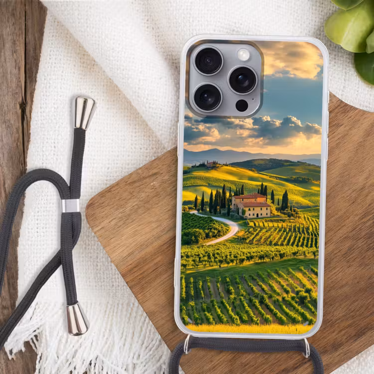 Toscane - Landschap - Wijngaarden Hoesje iPhone 16 Pro Max met koord klein -sfeer4