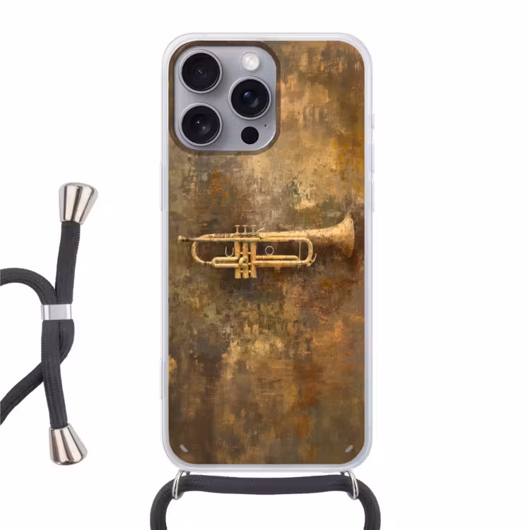 Trompet - Geel - Muzikaal Hoesje iPhone 16 Pro Max met koord klein -3d