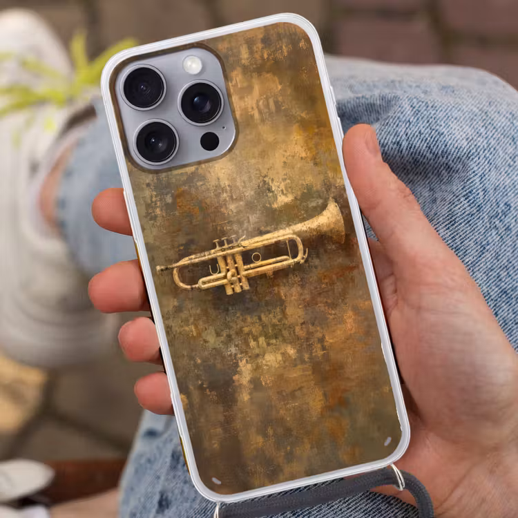 Trompet - Geel - Muzikaal Hoesje iPhone 16 Pro Max met koord klein -sfeer3